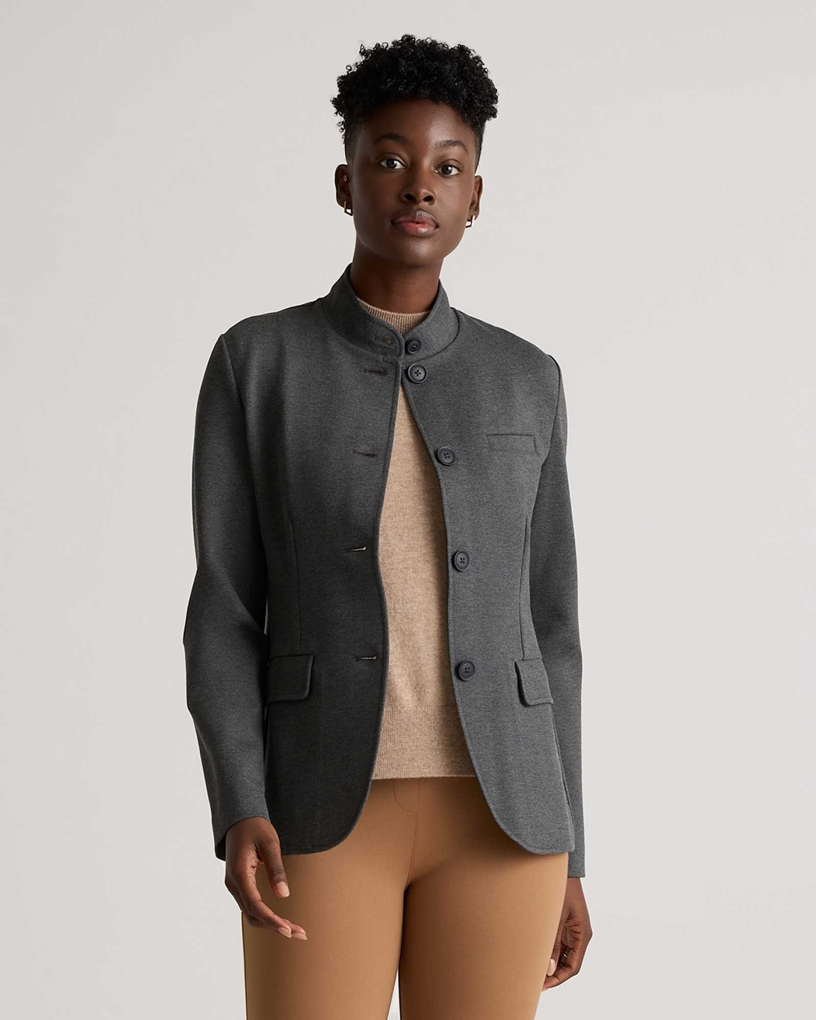 Ultra-Stretch Ponte Stand Collar Blazer