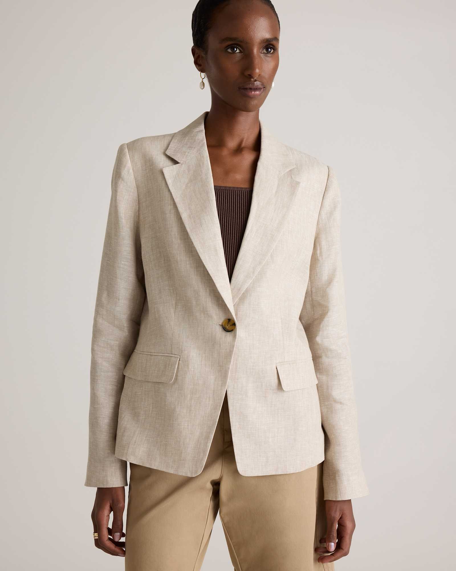 100% European Linen Structured Blazer - 图片 5