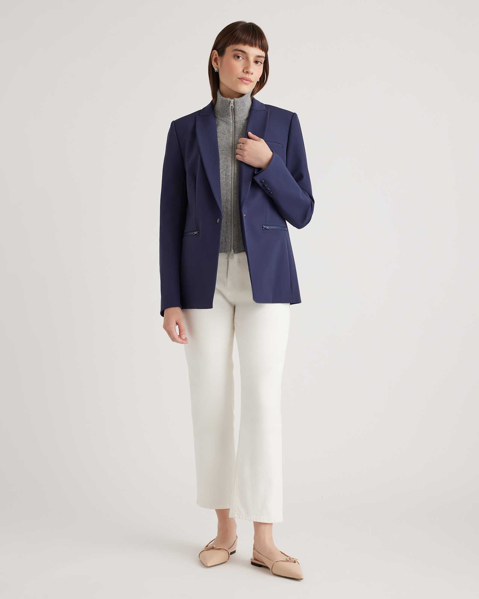 100% Mongolian Cashmere Ribbed Collar Blazer Insert - 图片 4