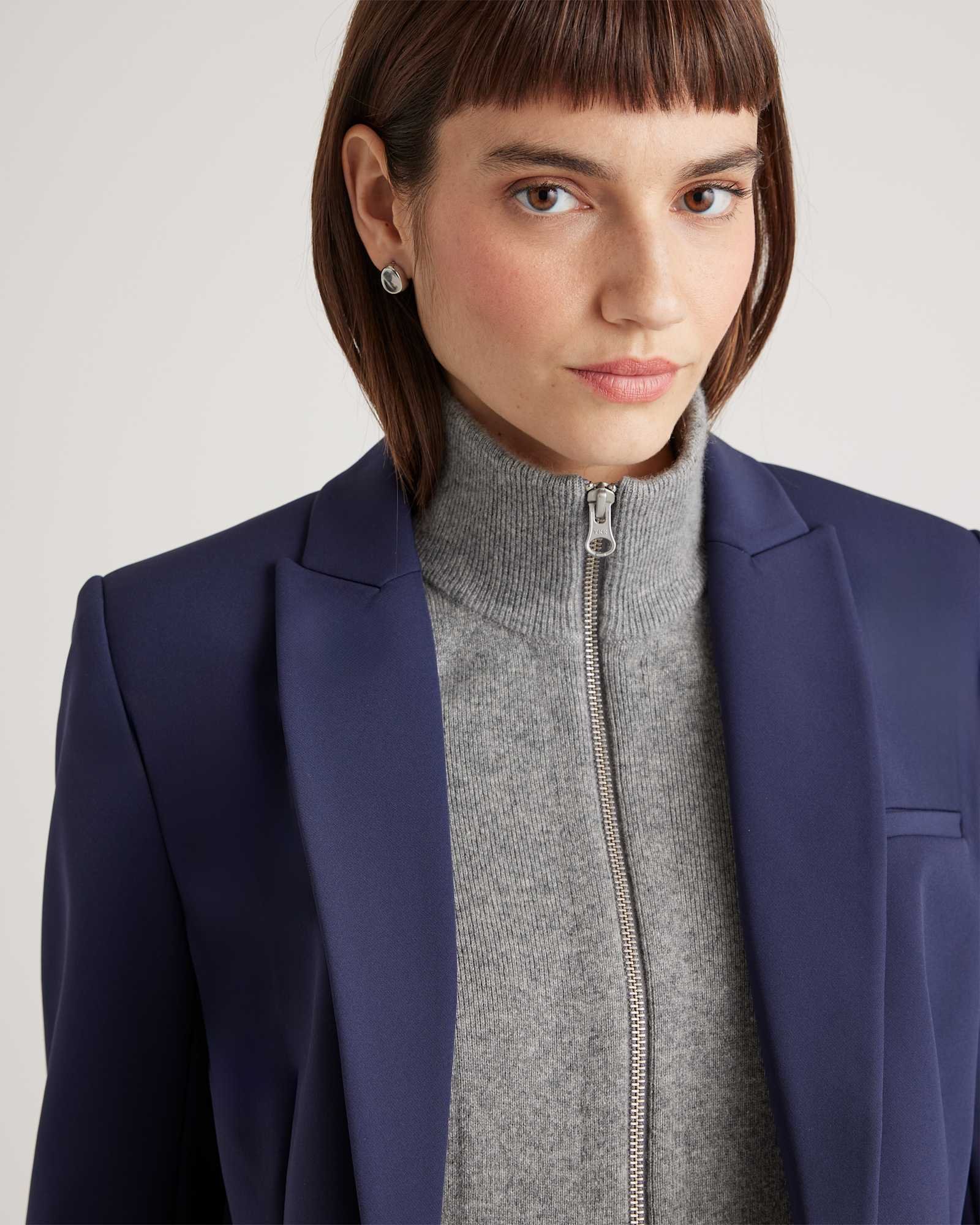 100% Mongolian Cashmere Ribbed Collar Blazer Insert - 图片 5