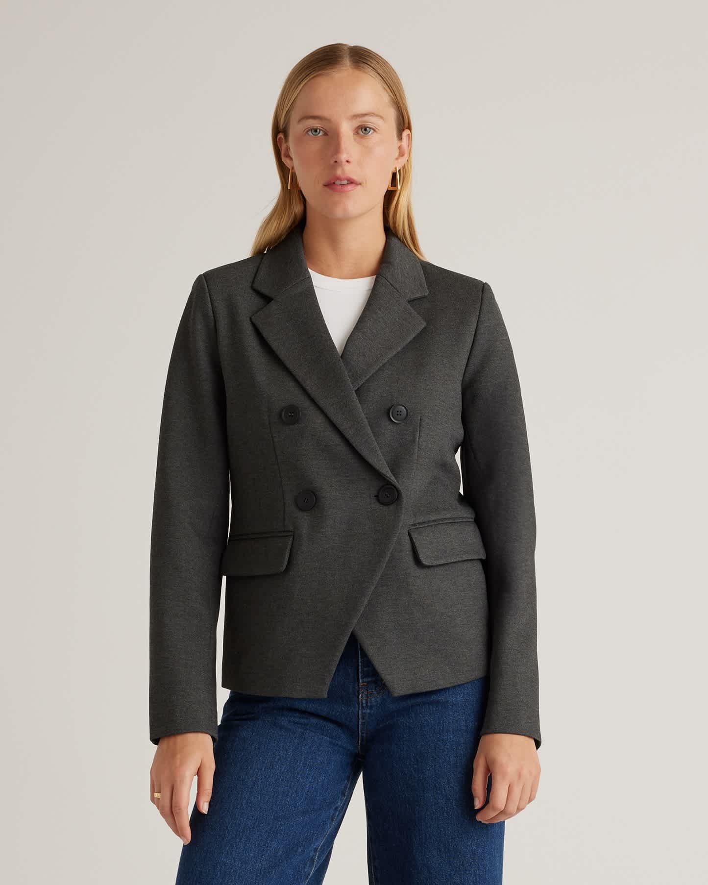 Ultra-Stretch Ponte Double-Breasted Blazer