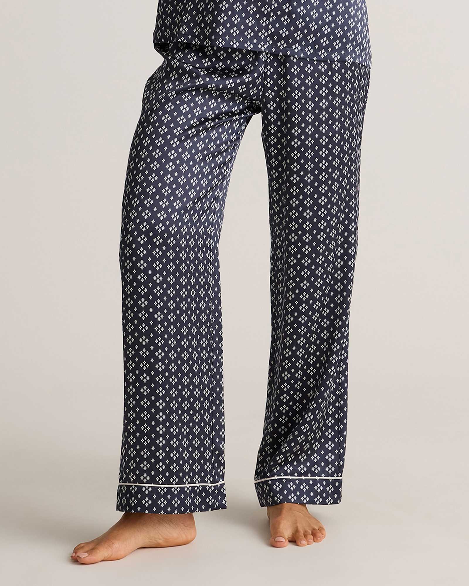 100% Washable Silk Satin Pajama Pant with Piping