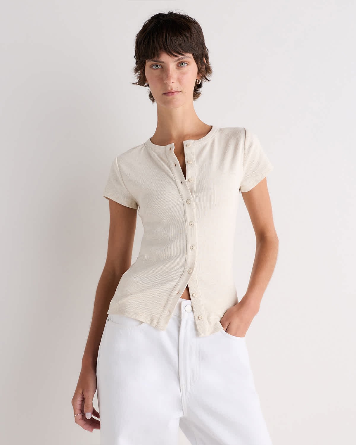 Women's Organic Cotton Micro-Rib Button Tee