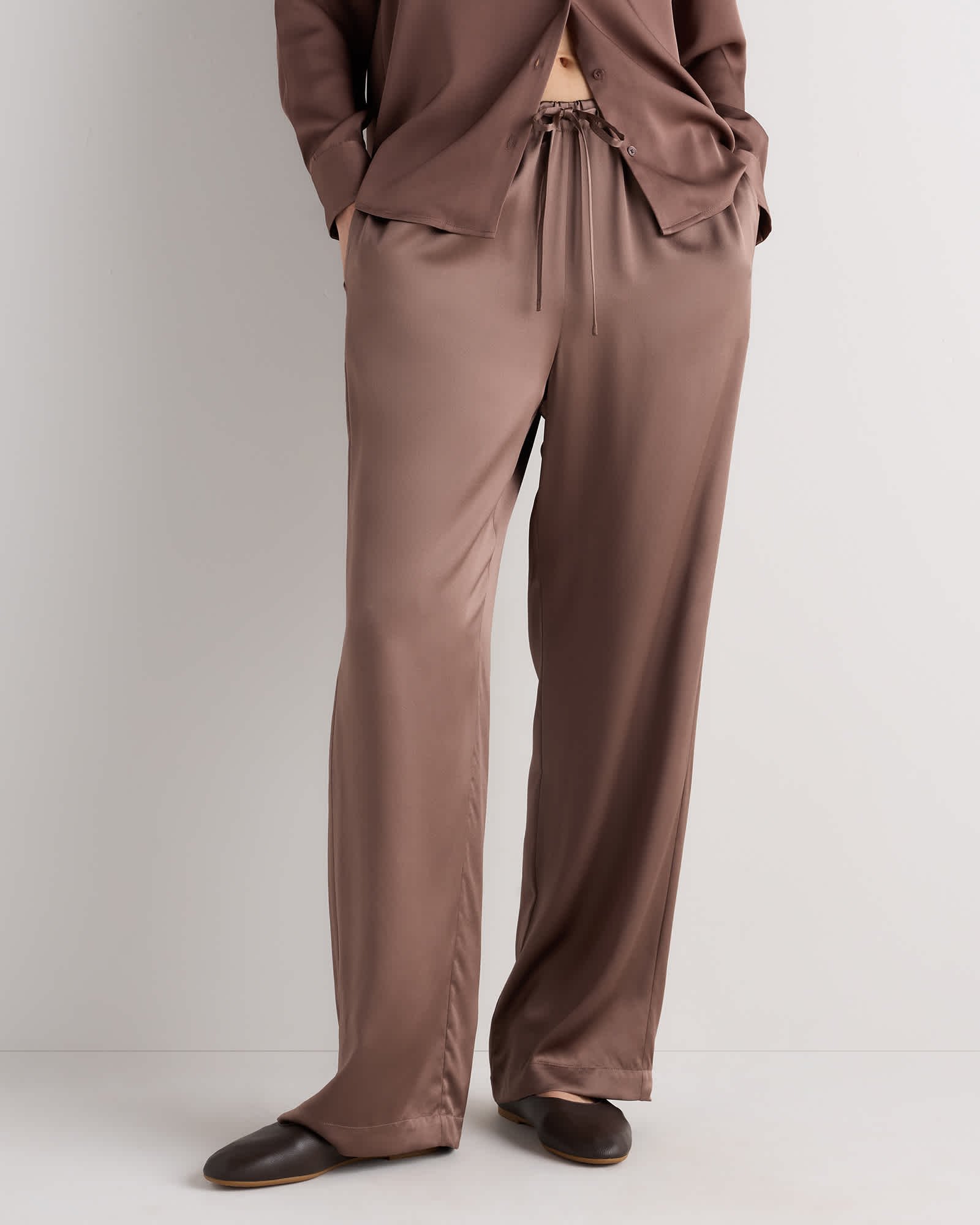 Women's 100% Washable Silk Drawstring Wide Leg Pants - 28"
