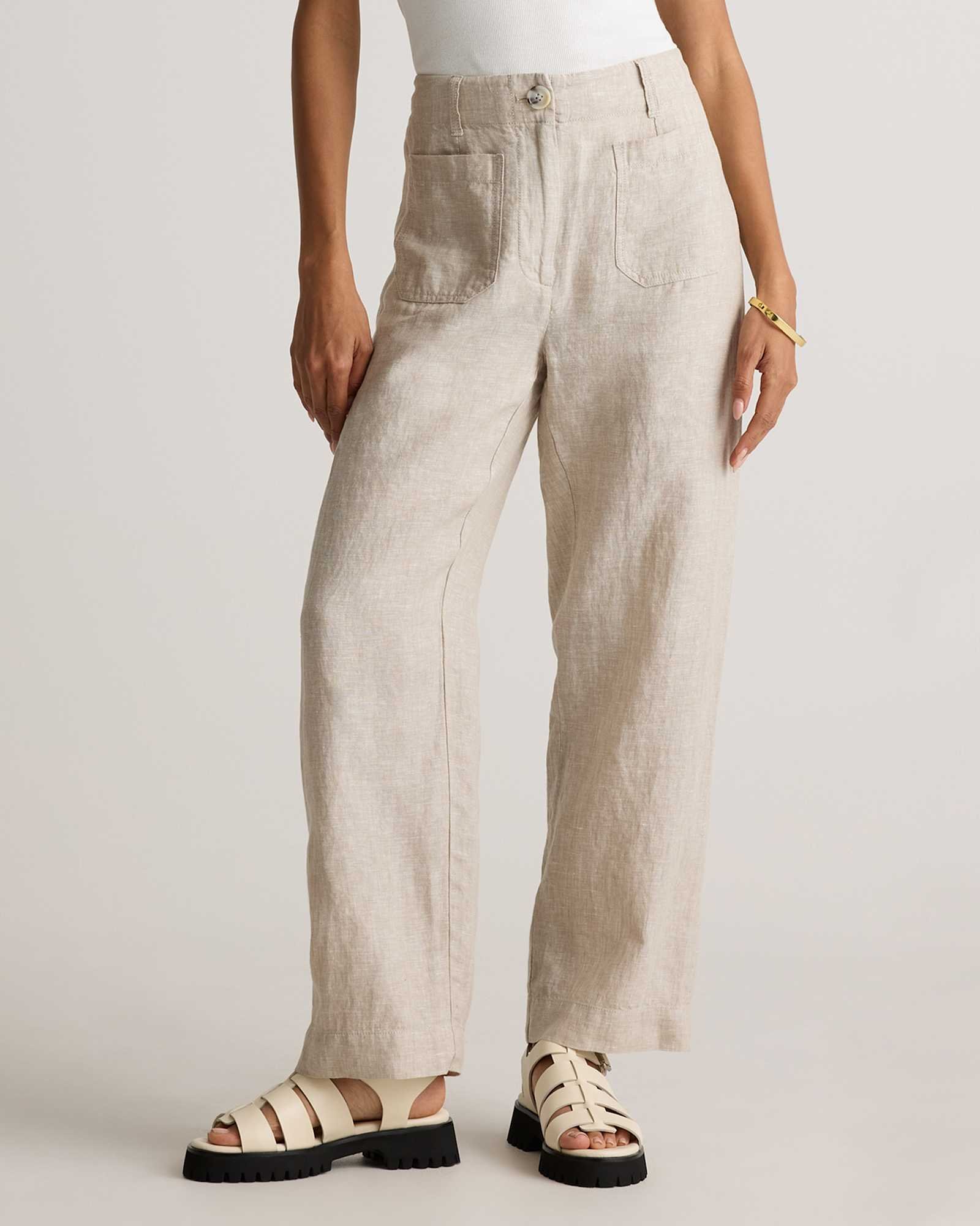 100% European Linen Patch Pocket Wide Leg Pants