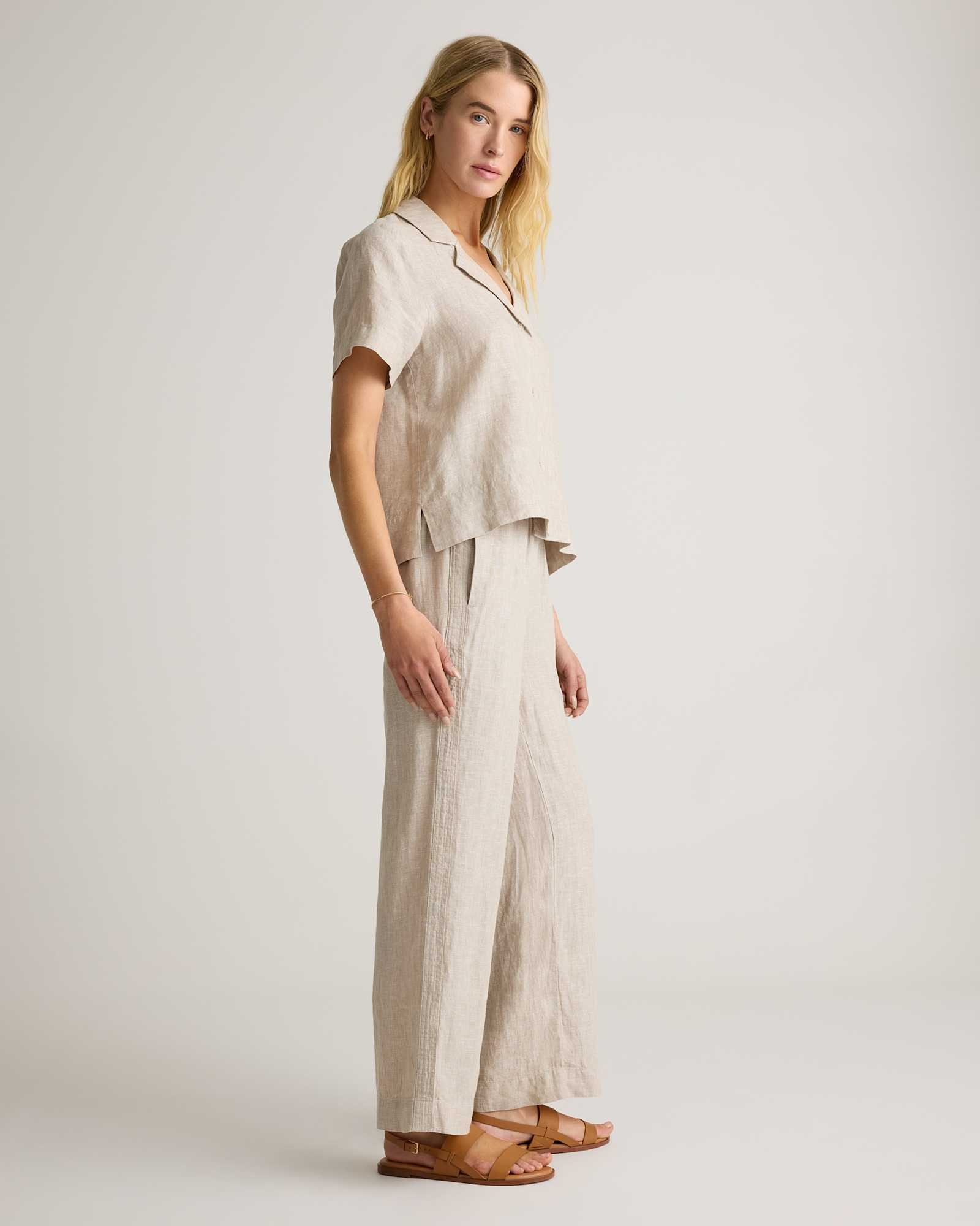 100% European Linen Wide Leg Pants - 图片 5