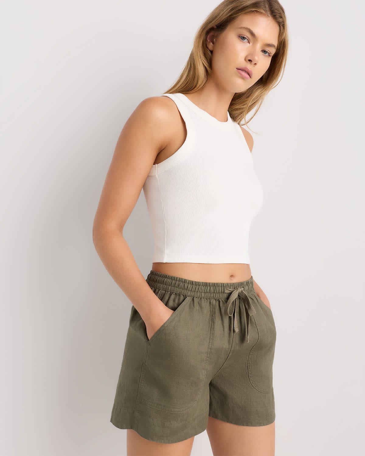 Women's 100% European Linen Shorts - 图片 4