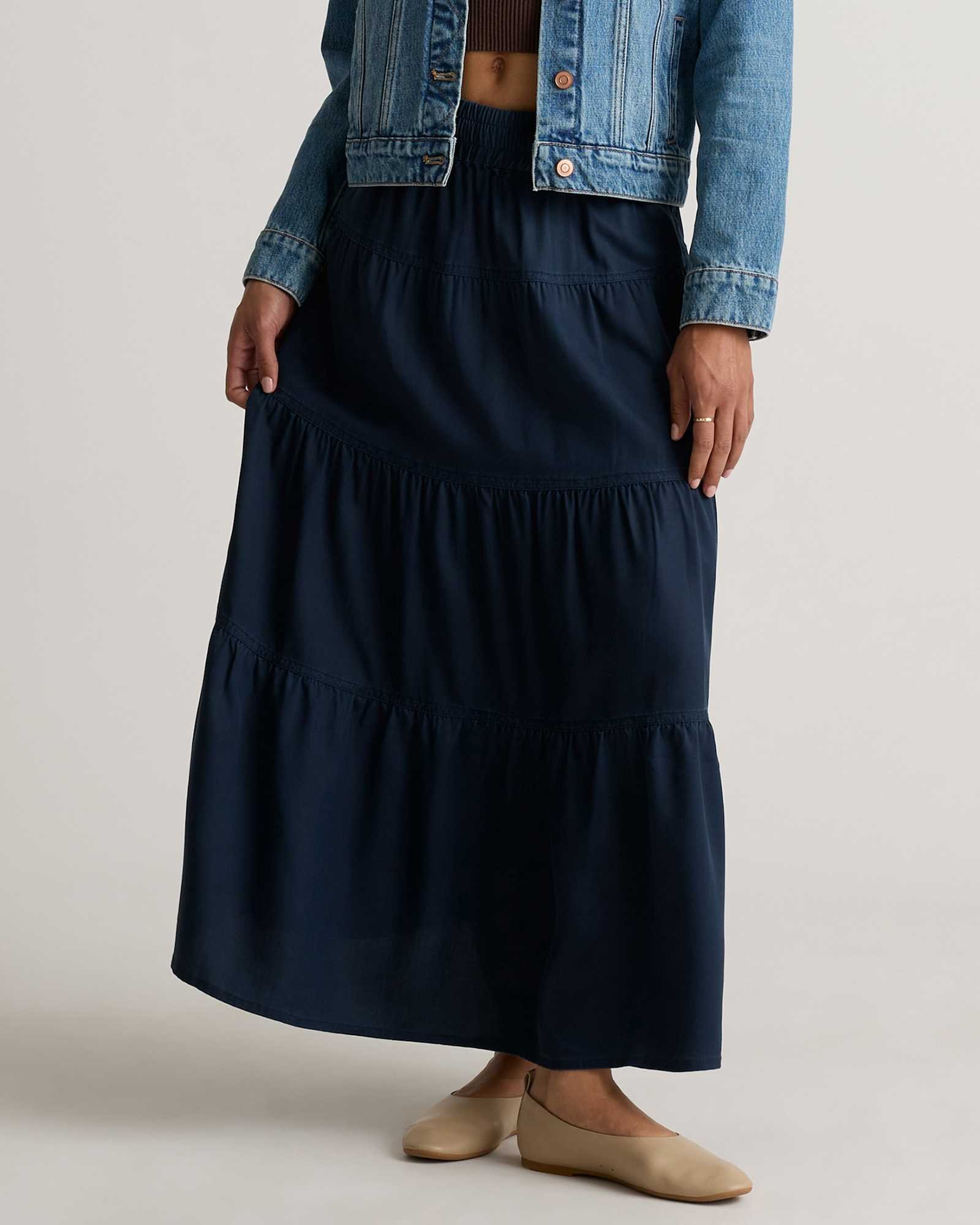 Vintage Wash Tencel Tiered Maxi Skirt