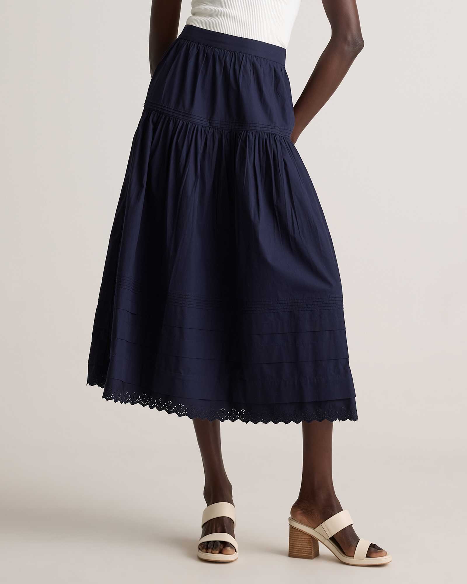 Organic Textured Cotton Pintuck Maxi Skirt