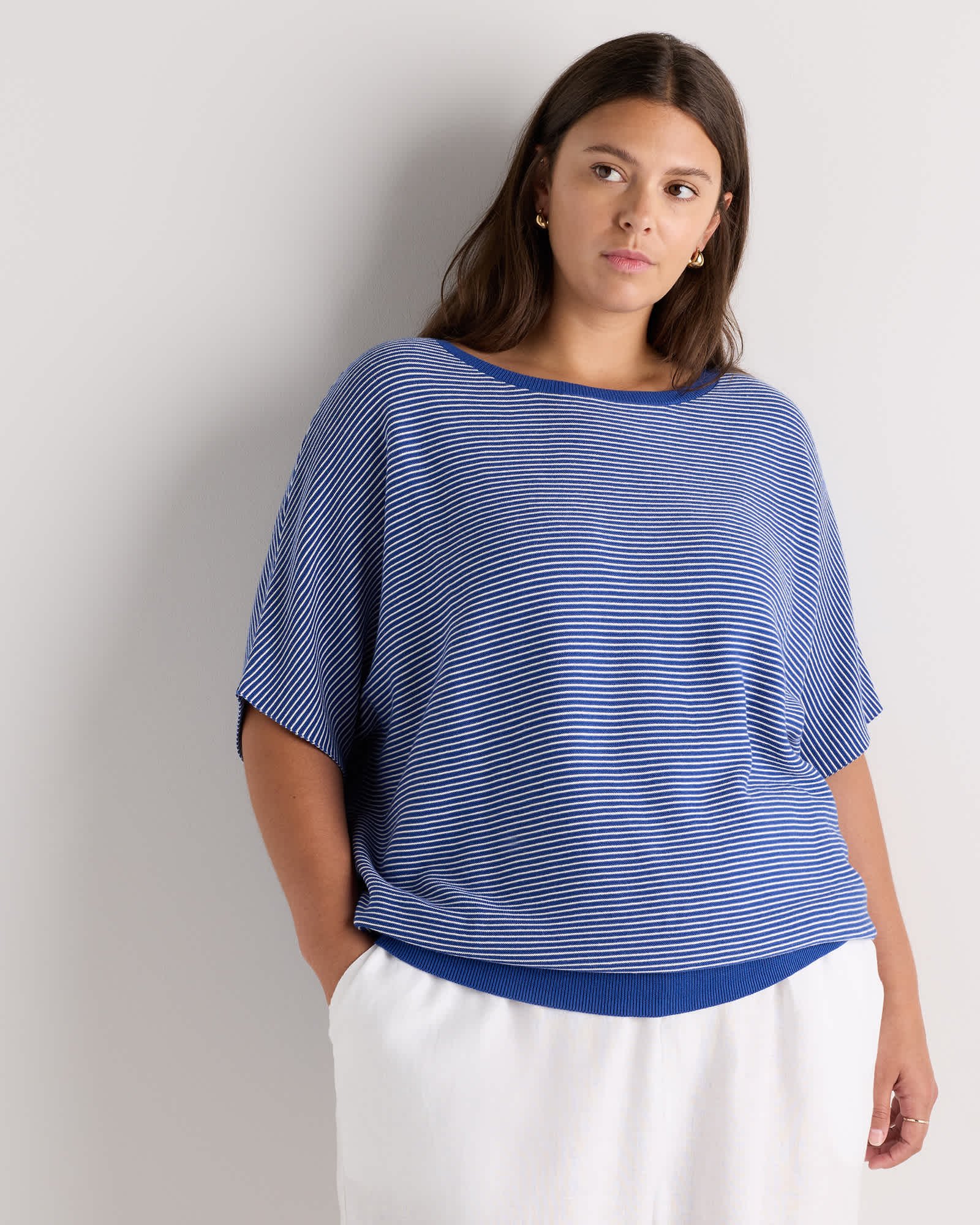Lightweight Cotton Cashmere Link-Stitch Dolman Sweater - Plus Size
