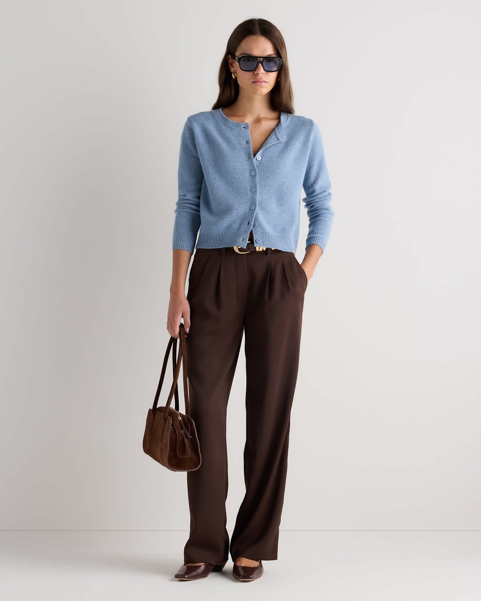 Mongolian Cashmere Cropped Crew Cardigan - 图片 2