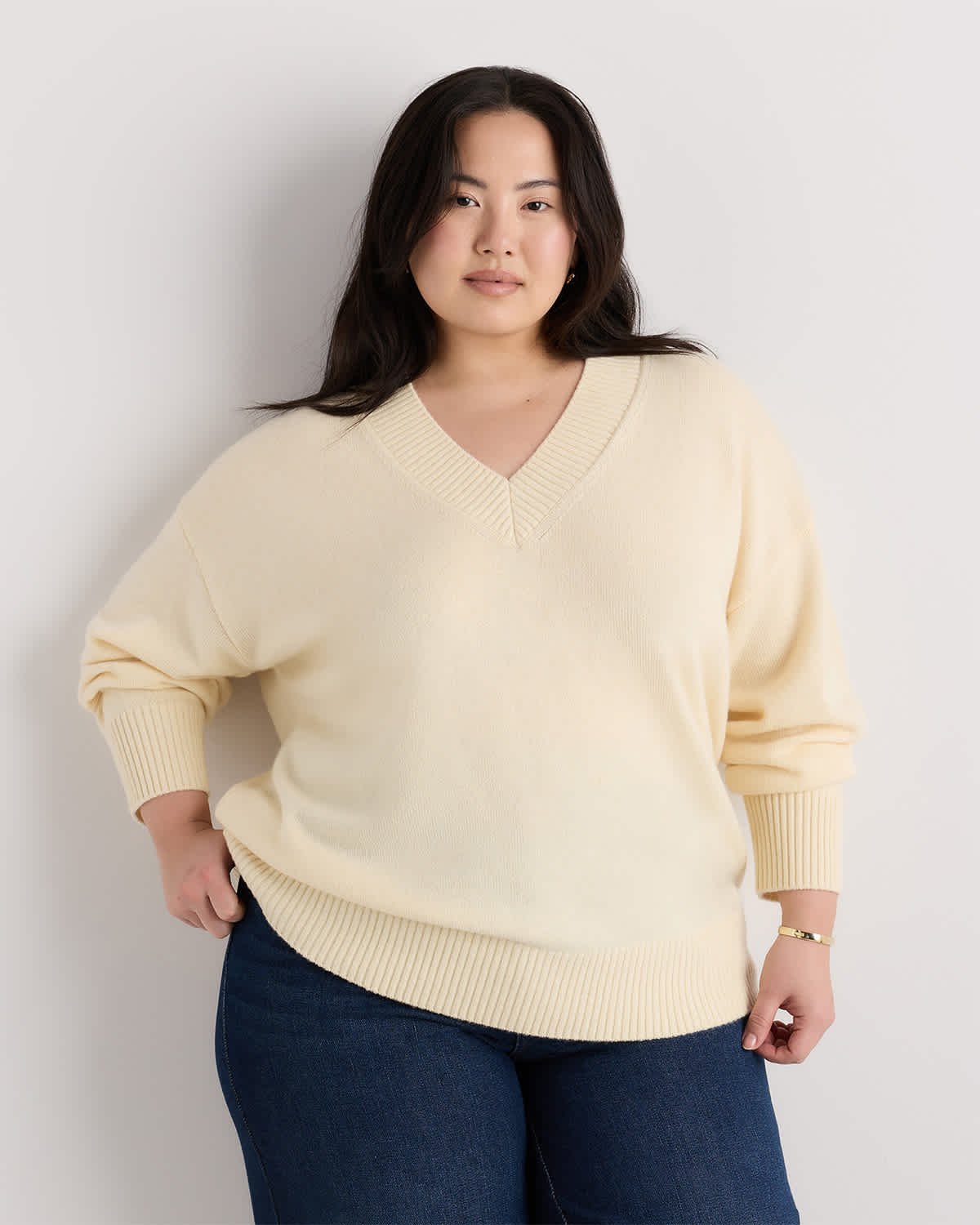 Women's Plus Size Mongolian Cashmere Oversized V-Neck Sweater
