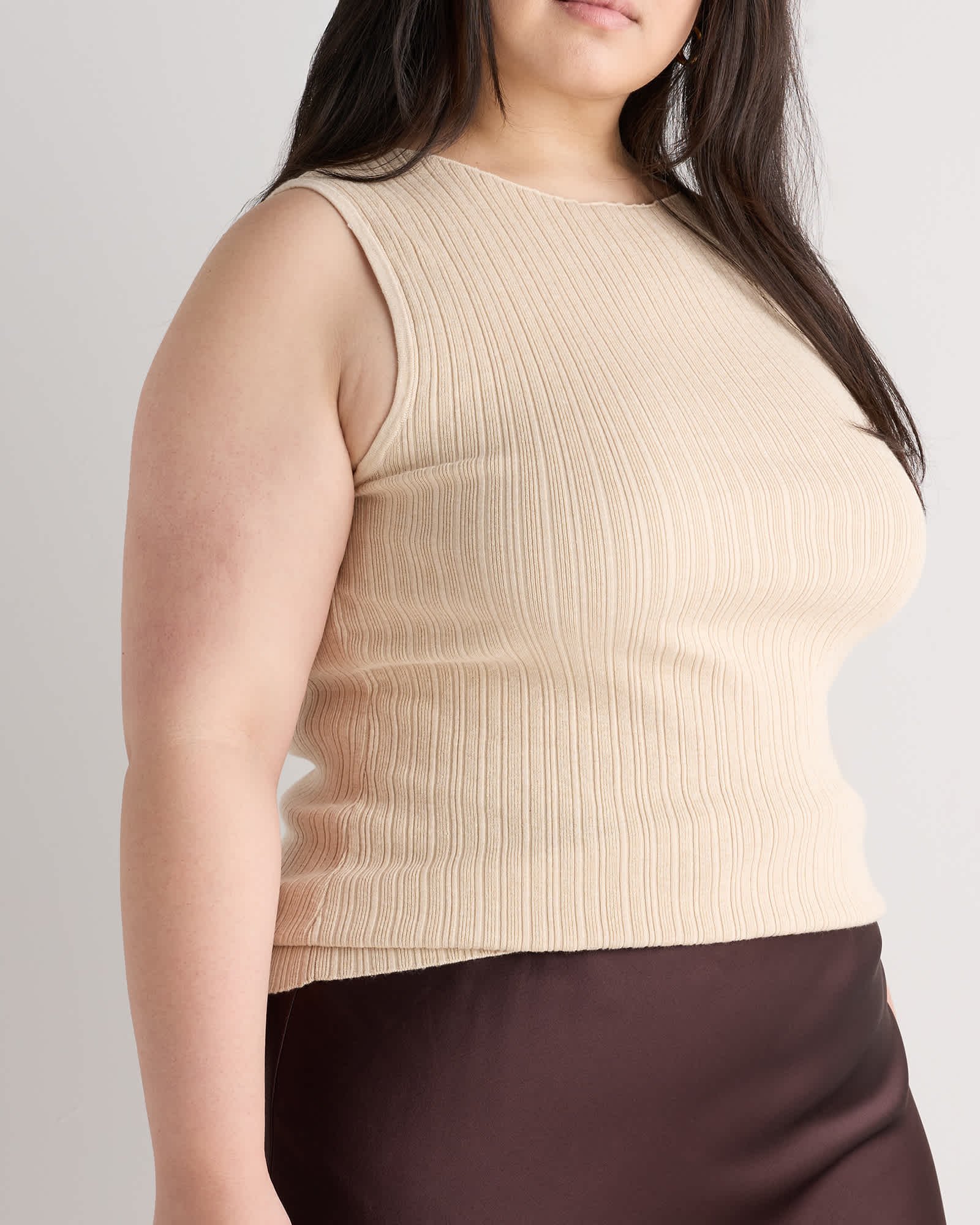Women's Plus Size Cotton Cashmere Ribbed Tank - 图片 3