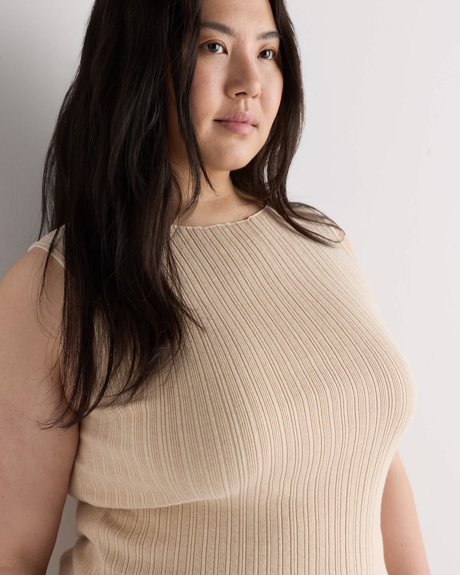 Women's Plus Size Cotton Cashmere Ribbed Tank - 图片 4