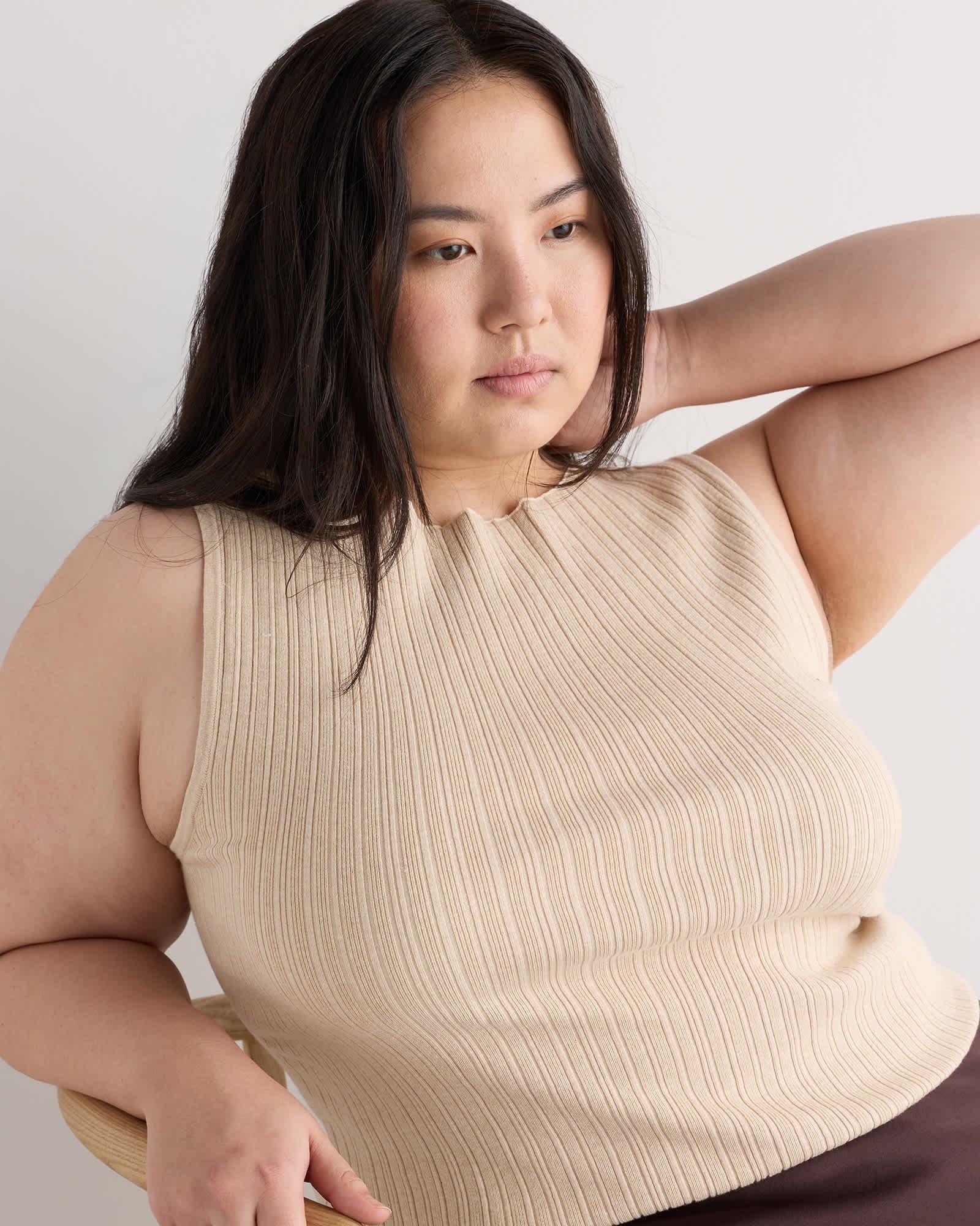 Women's Plus Size Cotton Cashmere Ribbed Tank - 图片 5