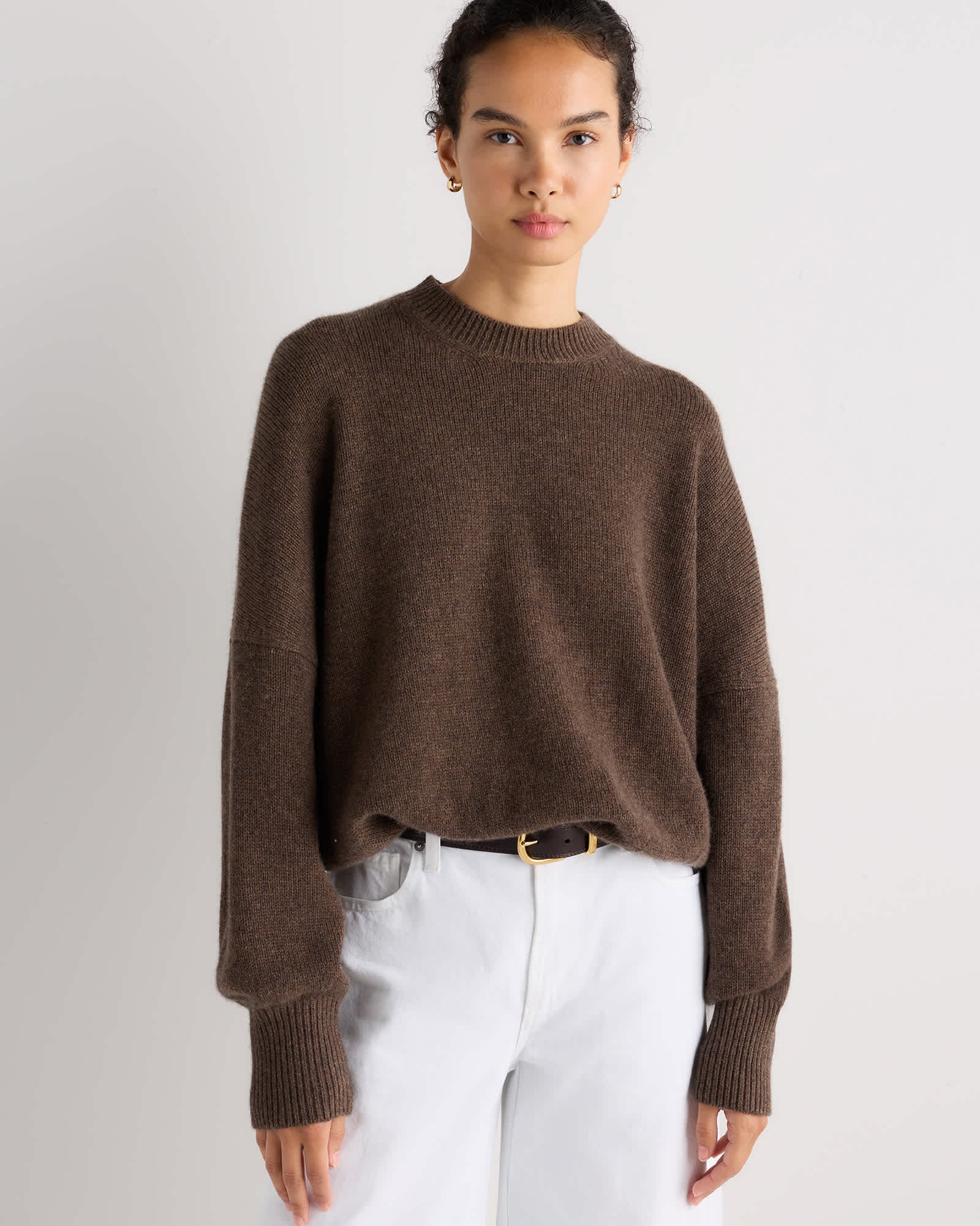 100% Mongolian Cashmere Slouchy Blouson Sleeve Crewneck