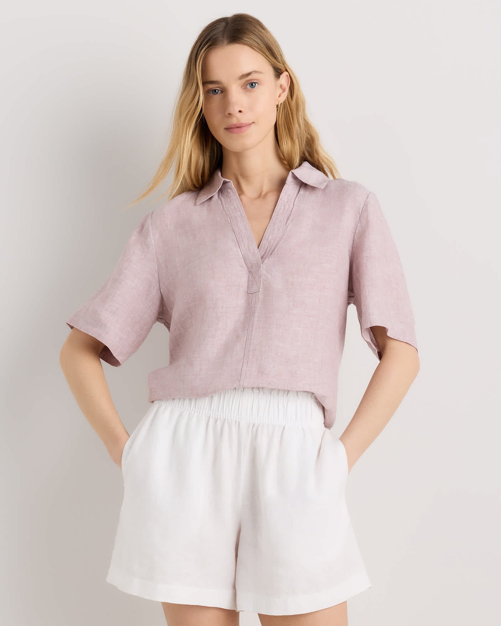 100% European Linen Short Sleeve Popover Top