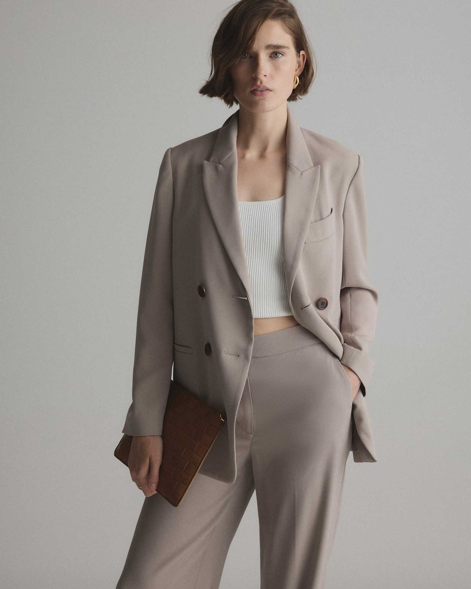 Stretch Crepe Relaxed Double-Breasted Blazer